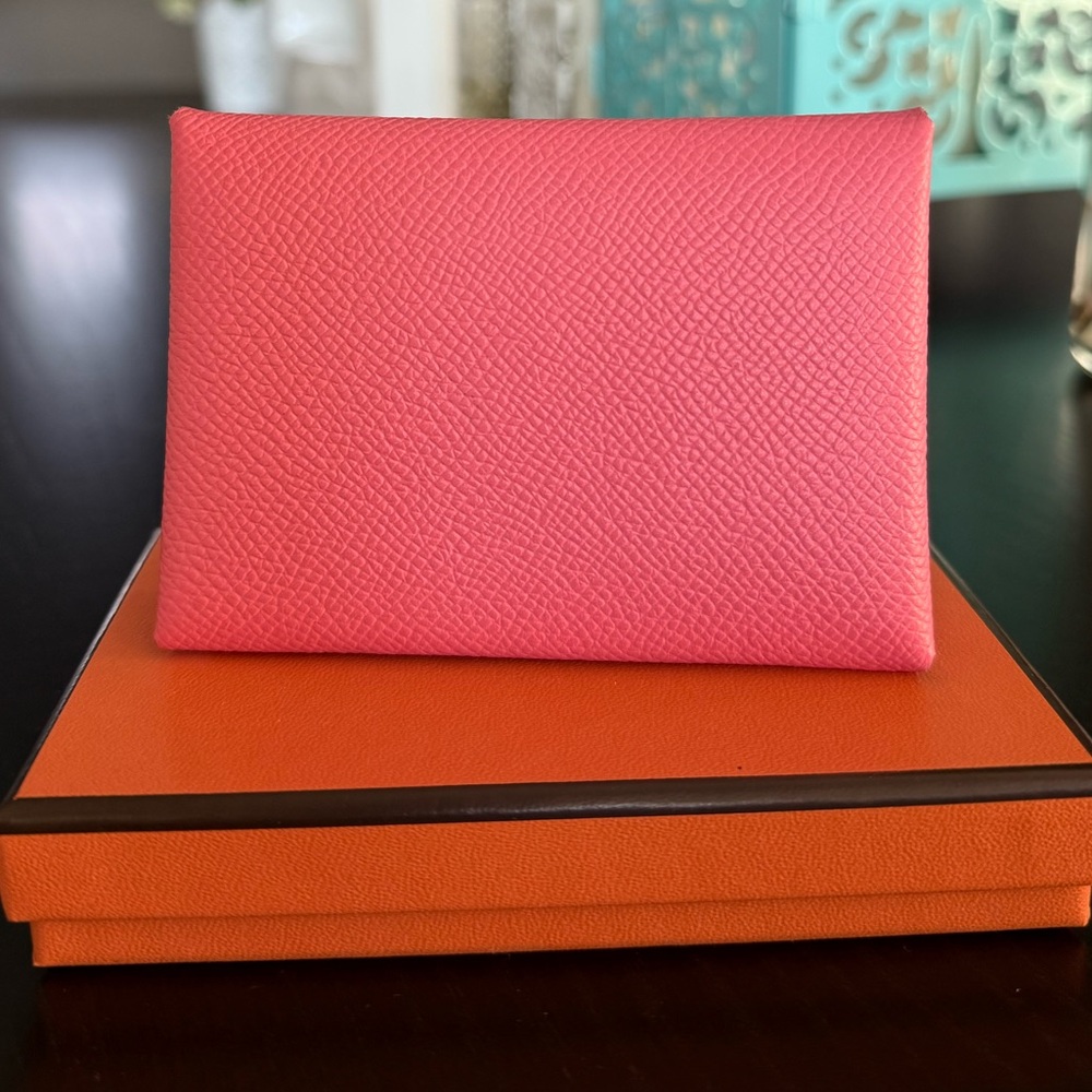 Hermes Calvi Duo Rose Azalea Epsom Card Holder